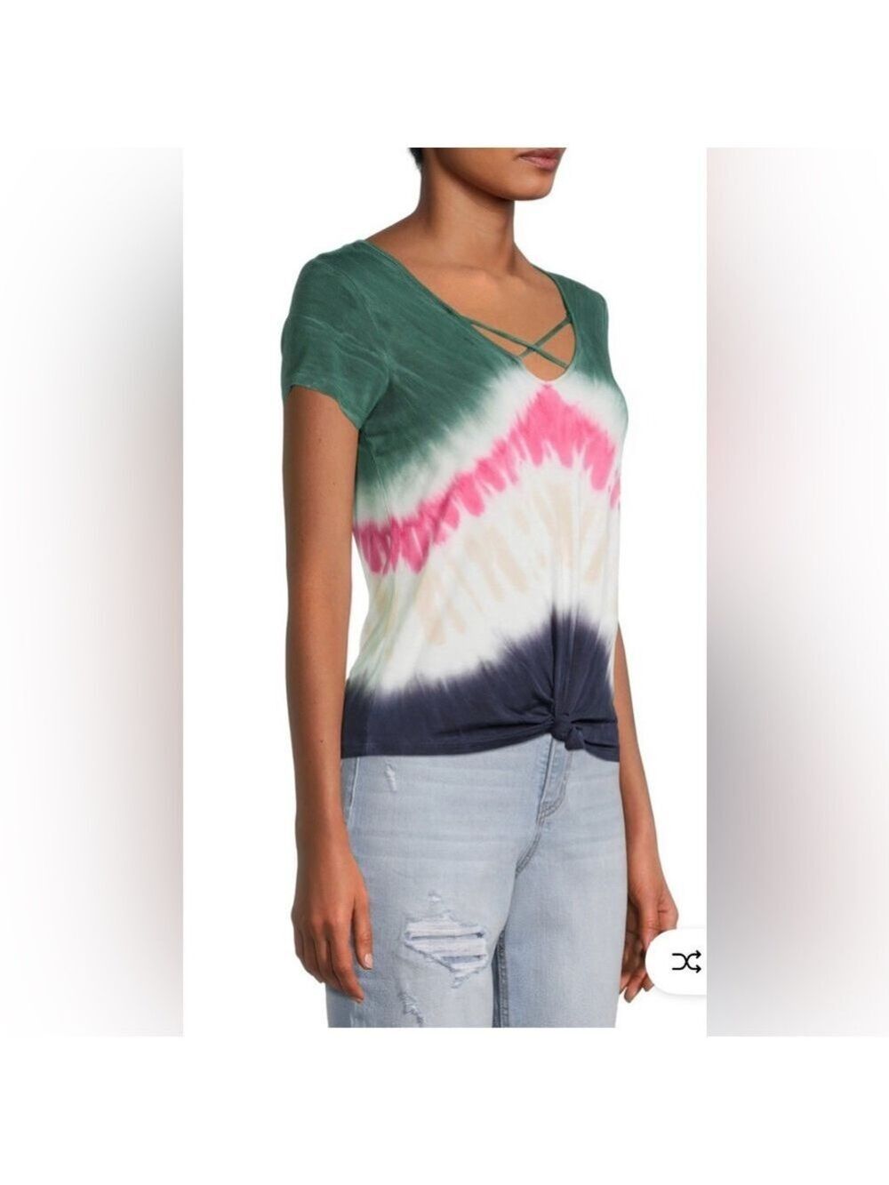 No Boundaries V-Neck Heather Lodge Tie Dye T-Shirt - Picture 3 of 13